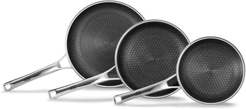 Image of Aceself Pans Set Nonstick,Hybrid Non Stick Frying Pans Set(8+10+12inch),Pan for cooking,PFOA Free Induction Cookware Sets,non stick Stainless Steel Skillets,Dishwasher and Oven Safe Kitchen set