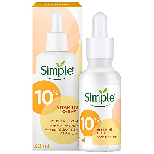 Simple Booster Serum With 10% Vitamin C+E+F for Youthful Glowing Skin, Light Weight, Non Sticky, No Perfume, No Mineral Oil, Paraben Free, 30 ml