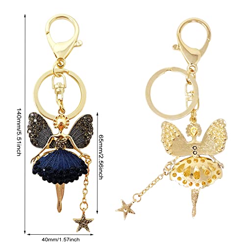 Honbay 1Pcs Rhinestone Butterfly Wing Fairy Keychain Dancing Ballet Sparkling Crystal Keyring Pendant Women Key Chain Decoration In A Box For Bag Purse Wallet Handbags Backpack #TOP1