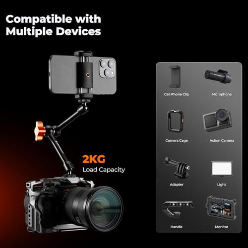 Image of K&F CONCEPT 9.8 inch Magic Arm Clamp with Phone Holder, 360 Ball Heads Camera Arm Mount for Phone /LED Lights /Monitor /Flash /Microphone /DSLR Camera