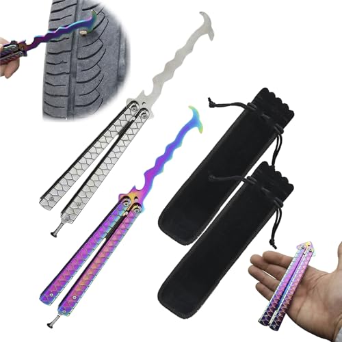 Image of Tire Stone Removal Hook, Automotive Hook, Tire Picker, Multifunctional Collapsible Portable Removal Tool, Car tire Cleaning Tool,Removing Stones from car Tires (White+Chromatic)