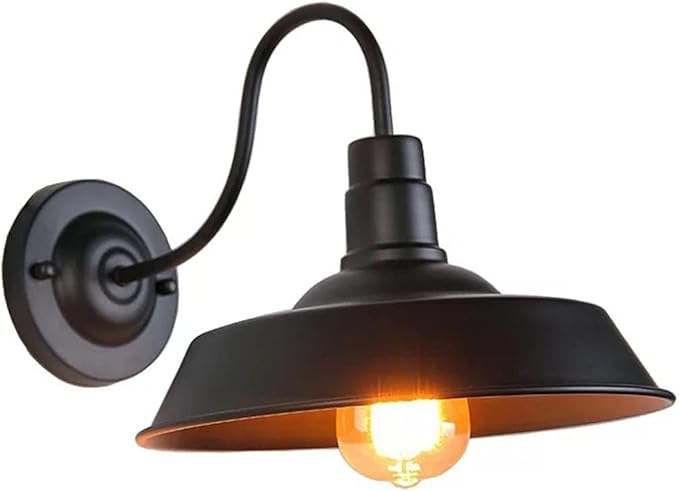 XHJL Wandlampen,zwarte vintage retro rustieke blaker wandlamp lamp fitting armatuur ijzeren metalen lampenkap wandkandelaars voor woonkamer,restaurant,badkamer,bar,hotel,koffie,E27 basis