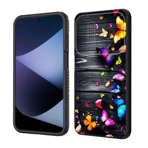 wiaekosef for Motorola Moto G Stylus 5G 2026/Moto G Stylus 5G 2025 Case Built in Slide Camera Lens Cover,Heavy Duty Shockproof Protection Dual Layer Case,Colorful Butterflies on Wooden