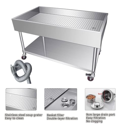 Mesa de cocina de acero inoxidable con estantes y ruedas, estación comercial de preparación de alimentos, banco de trabajo para restaurantes y hoteles (plata, 80 x 60 cm)