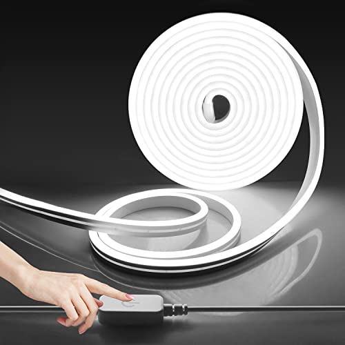 tlinkosta DC 12V Weiß Neon LED Streifen, 2M IP65 wasserdicht Neon Streifen, Mit Touch Sensor Dimmer Controller Für Innen Aussenbereich Dekorieren Beleuchtung Cover