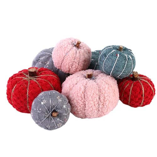 8PCS Assorted Artificial Pumpkins Fabric Pumpkins Fall Thanksgiving Halloween Seasonal Holiday Farmhouse Tabletop Decoration - Small Pumpkins for Table Decorations Farmhouse Decor
