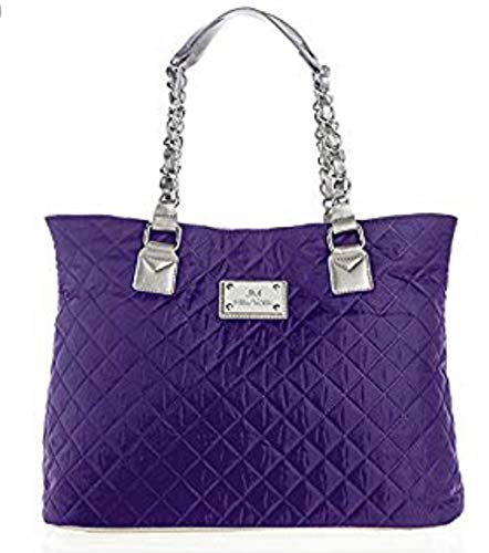Joy Mangano Paris Chic Quilted Tote with Metal Accents-purple