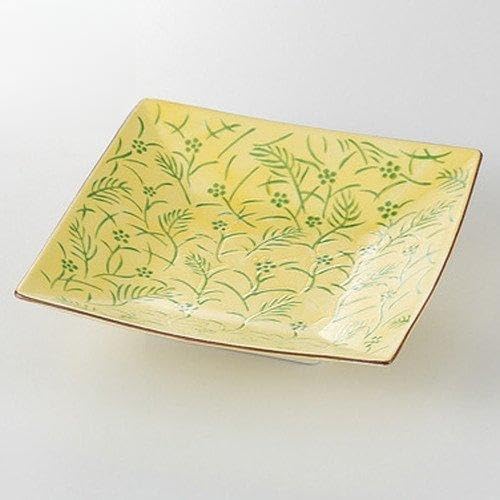 Set of 3 Yellow Gourd Grass Kakusa, Japanese Plate, 5.9 x 5.9 x 1.5 inches (15 x 15 x 3.9 cm), 11.6 oz (330 g), Appetizer Plate, Japanese Tableware, Restaurants, Commercial Use,