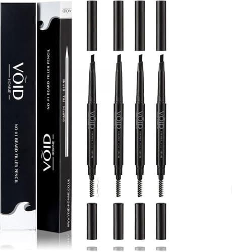VOID Homme Instant Beard Filler Pen Kit para hombre (marrón oscuro, 4 piezas) – Lápiz impermeable para barbas completas y relleno fácil