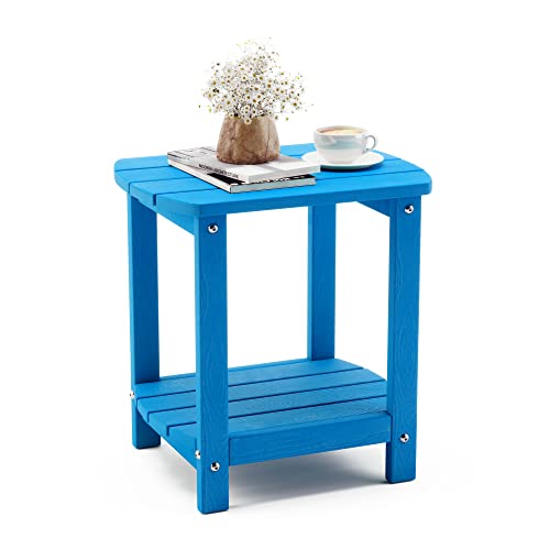Lue Bona Adirondack Outdoor Side Table, Blue Poly Outdoor Patio End Table Weather Resistant, Pool Composite Plastic Morden Side Table For Patio, Pool, Porch, Garden, Lawn #TOP9