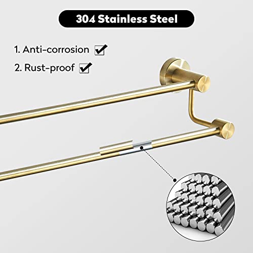 Bathsir Brushed Gold Towel Rack, 24 Inch Double Towel Bars Wall Mount Bathroom Towel Holder Hanger Stainless Steel #TOP5