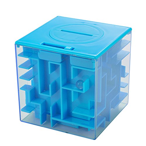 Lumiparty Money Maze Bank, Money Puzzle Box Cube Maze for Kids and Adults, Brain Teasers and Fun Game Challenge as Birthday Christmas Gifts for Coin Bills Cash and Checks (Blue)