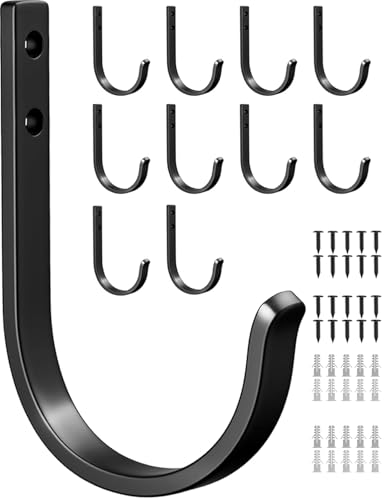 Josmimic 10-Pack Wall Hooks for Towel/Coat - 22LB Heavy Duty Metal Hanger Wall Mount for Outdoor Closet Door Shelf Bathroom for Backpack Cup Clothes Mug Black Matte Screws Included