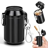 Athvcht 携帯灰皿 小型 ワンタッチ開閉 密閉設計 携帯用灰皿 アルミ合金製 防水 防臭 防錆 耐湿 耐高温 耐熱 キーホルダー カラビナ付き 蓋付き 軽量 ミニ ポータブル 灰皿 吸殻入れ 小物いれ ロック機能 車用 アウトドア用 旅行用