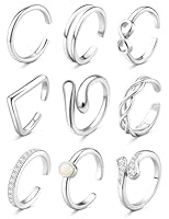 FANCH 9Pcs Zehenringe für Damen Verstellbarer Offene Hypoallergene 14K Gold Gefüllte Zirkonia Träne Opal Keltische Band Infinity Zehenringe Daumen Knöchel Ringe Sommer Strand Fuß Schmuck Set Silber