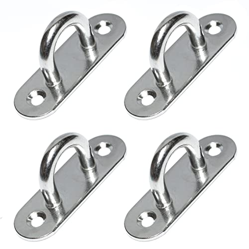 PRIOstahl Mastplatte Augplatte Oval mit Bügel Befestigungshacken Deckenhaken - 45mmx16mm x 4 Stück Ösenplatte zur Befestigung Hängesessel Aufhängen Heunetz Boot Boxsack aus Edelstahl V2A