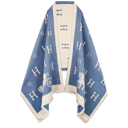 EXTREE Women Pashmina Silk Shawl Open Front Cape Ahl-blue