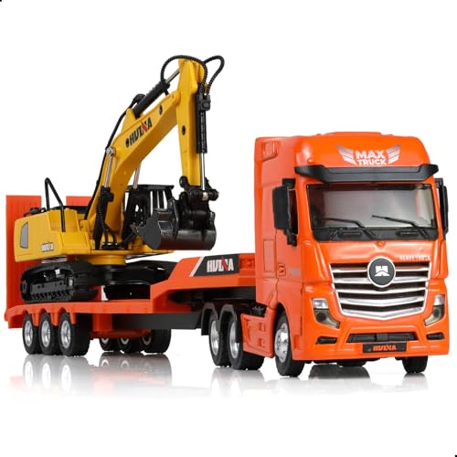 SHINESIGNAL LKW Spielzeug 1/50 Metall Auto LKW Modelle Lastwagen und Bagger Baufahrzeug Spielzeug für Jungen 3 4 5 6 7 Jahre (Spielzeug-LKW-Set-Orange)