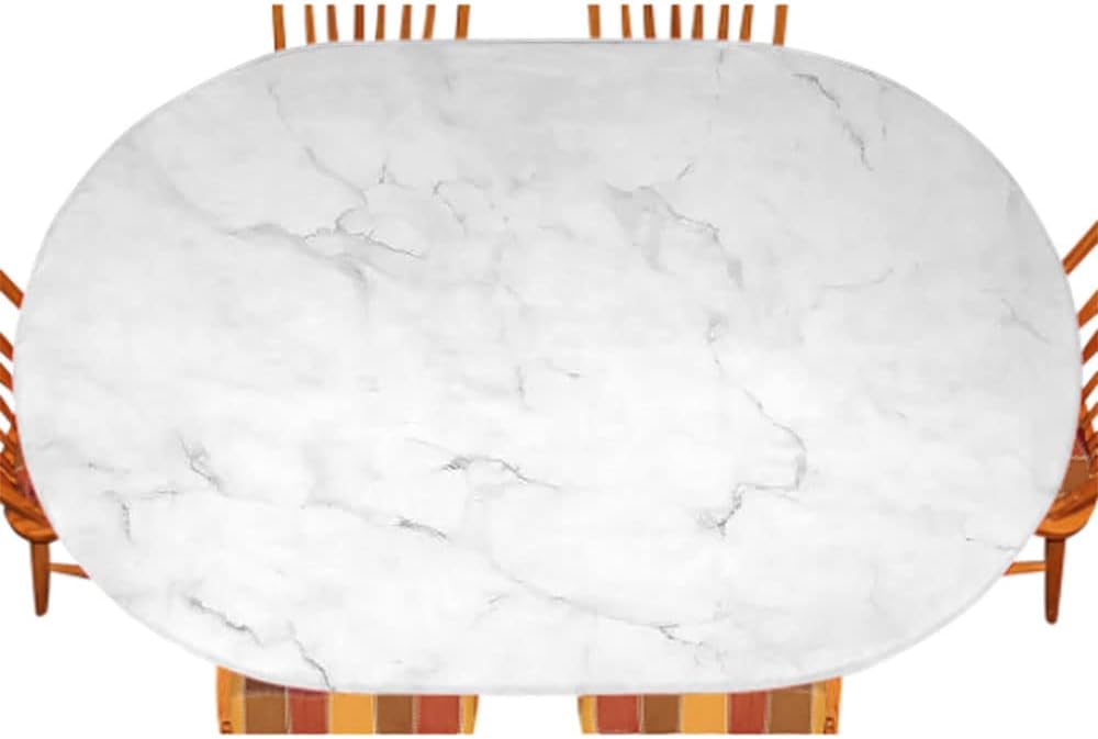 Marble Oval Table Cloth, Marble Texture, Indoor Dining and Outdoor Patio Festival Use, Fits 48" x 68" Table