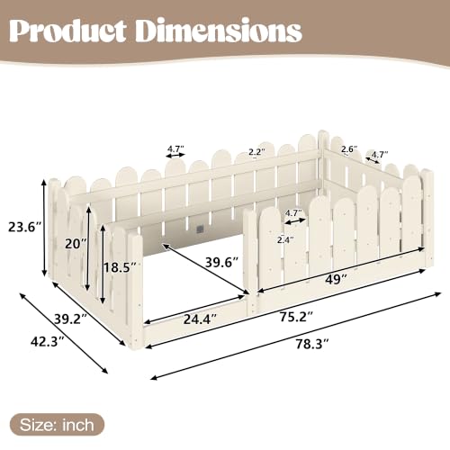 Image of Bellemave Twin Size Kids Montessori Floor Bed,Floor Bed Frame with Rounded Safety Guardrail,Solid Wood Montessori Bed for Girls Boys,Beige