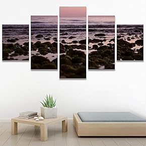 SIGNWIN 5 Panel Canvas Wall Art Aerial Beach...