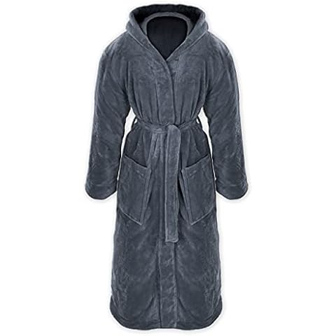 Gräfenstayn® Damen & Herren Kuschelfleece Bademantel mit Kapuze Größe S-XXXL mit Öko-Tex Standard 100 Flanell Fleece (L, Anthrazit) Cover