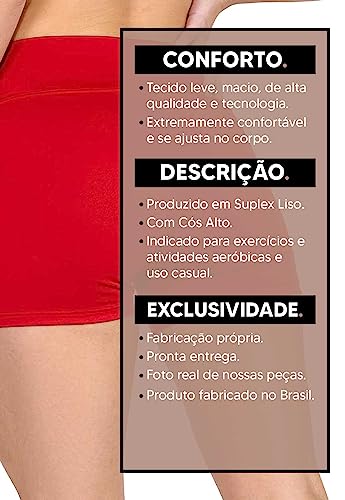 Short Fitness Curto Dyeu Cós Alto Suplex Liso Academia Feminino (M, Vermelho)