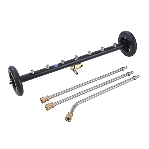 Aim Tools 24 Inch Pressure Washer Undercarriage Cleaner Floor Cleaning Attachment Car Chassis Washer 4000 PSI, Under Car Wash Water Broom, 1/4 Quick Connect, with 3 Extension Wands