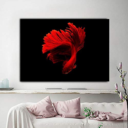 Toile poisson koi moderne pour habiller un grand mur vide tableau chinois sans cadre 70x100