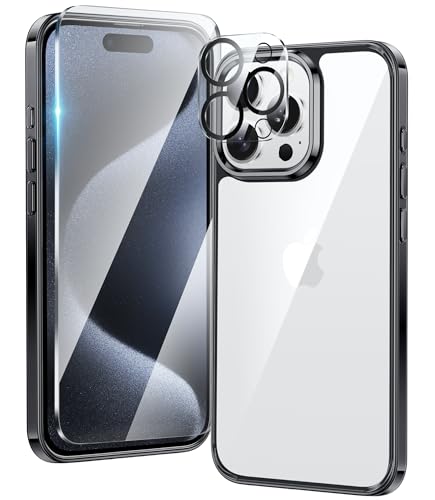 Image of FNTCASE for iPhone 15 Pro-Max Case: Clear Phone Cases Compatible with Magsafe Slim Anti Yellowing Military Grade Drop Protection Rugged Shockproof Protective Transparent Cell Cover (D-Black)