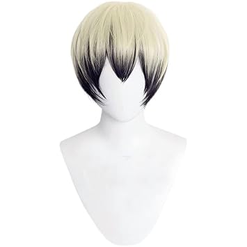 Naoya Zenin Wig Cosplay Black Yellow Short Hair Wig Anime Halloween Kaisen Costume with Wig Cap