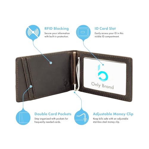 RFID Blocking Slim Bifold Genuine Leather Minimalist Wallet for Men with Money Clip Pull Strap Easy Card Pullout (Minimalist Bifold Wallet without Personalization, Munich Brown)3