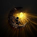 Lampes solaires Jardin extérieur Décor LED Luminaires en verre de fée de lune Étanchéité ornement métallique pour la cour de pelouse de patio décorations extérieures- Idées cadeaux uniques pour le jardinage (blanc chaud)