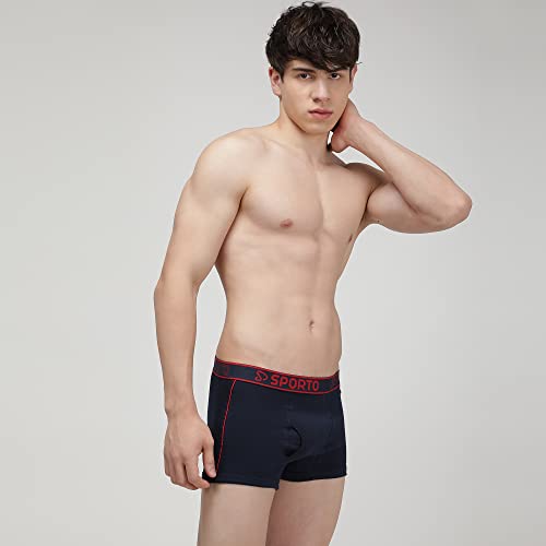 Image of sporto Men's Mid-Rise Super Soft & Comfortable Solid Cotton Square Trunks with No-Fold & No-Pinch Elastic Waistband (Combo Pack)