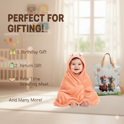 Image of Ultra-Soft Baby Hooded Towel - Coral Velvet Wrap Your Little One in Softness and Joy, Hypoallergenic & Super Absorbent Bath Wrap for Newborns & Toddlers | Cute Animal Design (0-5 Years)(Peach)
