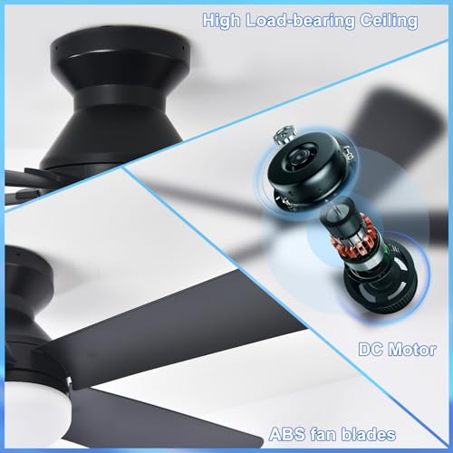 Image of Depuley 42-Inch Ceiling Fans with Lights: Flush Mount Ceiling Fan with Remote Control Indoor /Outdoor- Black 5 Blade Low Profile Fandelier for Kitchen Gazebo - Reversible Quiet Timer - 2 Packs