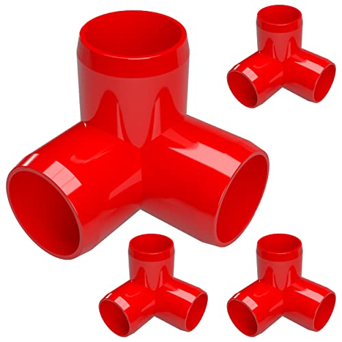 FORMUFIT 1” 3-Way Elbow Furniture Grade PVC Fitting in Red, Made in USA, UV-Resistant, Impact-Proof, 1.315” Actual Socket Diameter (Pack of 4)