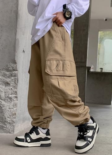 Kids Boy Streetwear Black Baggy Cargo Pants Casual Elastic Waist Relaxed Fit Trousers with Pockets 6-14Years2
