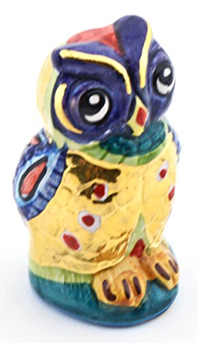 Hibou multicolore céramique bleu marine statuette byzantine or 24K - 2