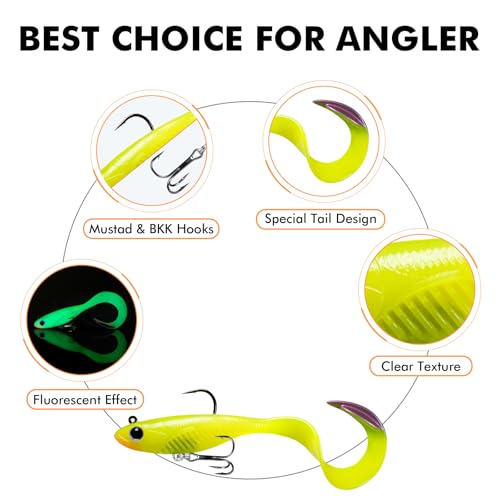 TRUSCEND Duramax Easy Catch TPE Soft Fishing Lures with BKK Hooks, Trembly Sinking and Vibrating Swim for More Bites, Pre-rigged Tear-Resistant Swimbaits for Bass, Trout, Crappie, Freshwater Saltwater by TRUSCEND - Image 5