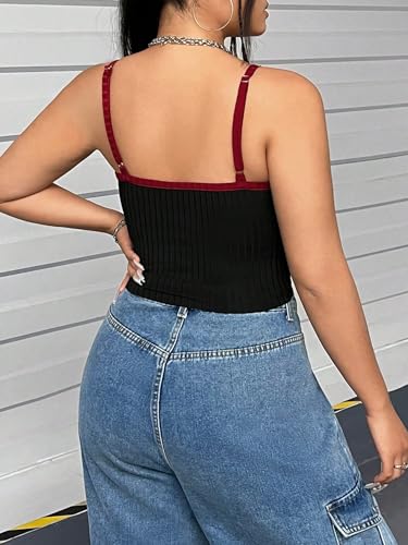 SOLY HUX Women's Plus Size Goth Cami Crop Tops Contrast Mesh Spaghetti Strap Summer Top2
