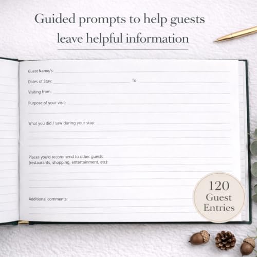 Image of Paper 'n Such Cabin Guest Book for Airbnbs and Vacation Homes- Forest Green Linen Hardcover - Guest Sign in at Short Term Rentals