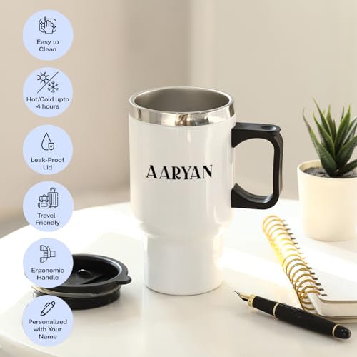 Image of IGP Personalized King of Dads Travel Mug | Same Day Delivery | Custom Name Stainless Steel Tumbler with Handle & Spill-Proof Lid | Insulated Coffee & Tea Cup | 400 ml White | Father's Day Present