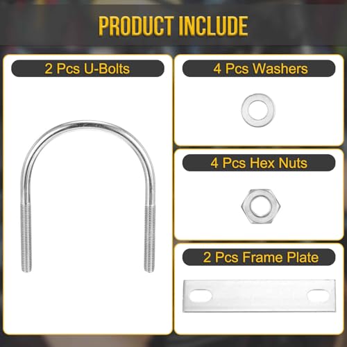 Image of DTGN M8x76x103mm U Bolts Round Kit - 2Set - 304 Stainless Steel U-Bolt Kit with Nuts, Washers, Frame Plate - Good for Pipe, Trailer, Automotive, Leaf Spring Fastener
