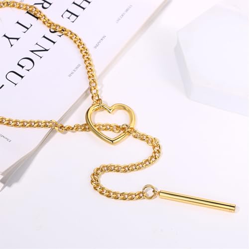 Pendentif coeur acier inoxydable avec chaîne longue réglable style punk - 2
