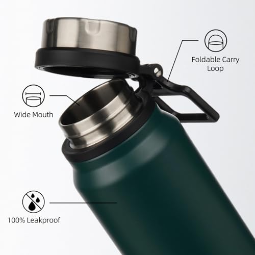 Image of BJPKPK 32oz Large Insulated Water Bottle with Handle, Stainless Steel | Leak-Proof BPA-Free Large Water Bottle, Stainless Steel Vacuum Insulated Bottle for Gym, Work, Outdoor & Everyday Use