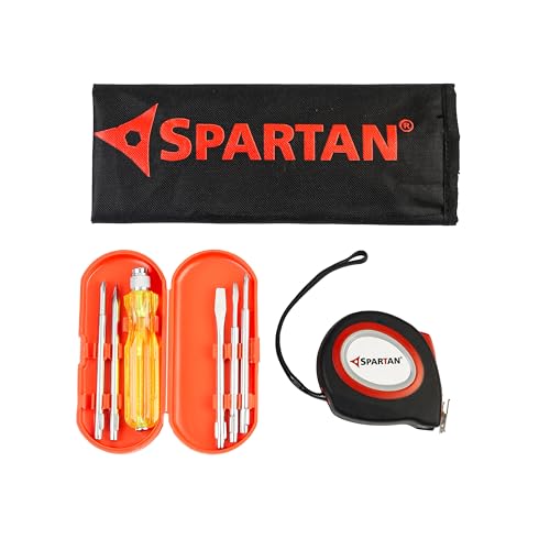 Image of Spartan 5 In 1 Screwdriver Kit with 5m x 19mm Zest Steel Measuring Tape | Unbreakable ABS Case, Easy Lock Button | DIY, Home Repair, Craftsmen, Engineers & Professional Tool Set | Combo Set