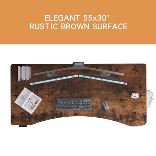 Image of Radlove Electric Height Adjustable Standing Desk, 55'' x 30'' Stand Up Desk Workstation, Splice Board Home Office Computer Standing Table Height Adjustable Computer Desk Rustic Brown Top+Black Frame