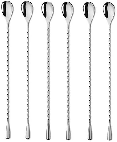 6 Pcs 12 Inch Bar Mixing Spoon Cocktail Spoon Stainless Steel Bar Long Spoon With Spiral Pattern
