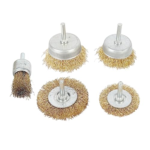 Ejoyous Ensemble de Brosses Métalliques, 5 Pièces, Brosse Métallique en Acier Inoxydable pour Meuleuse d'angle et Perceuse sans Fil, Fil Grossier Serti pour l'élimination des Bavures de Peinture